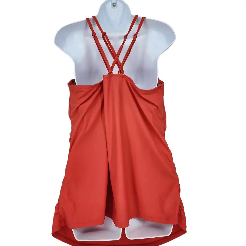 Cacique Orange Plunge Criss Cross One Piece Swimsuit Dress Size 44C